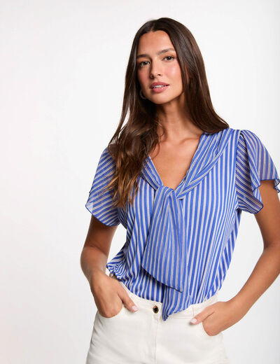 Camiseta con cuello lazada blanco mujer