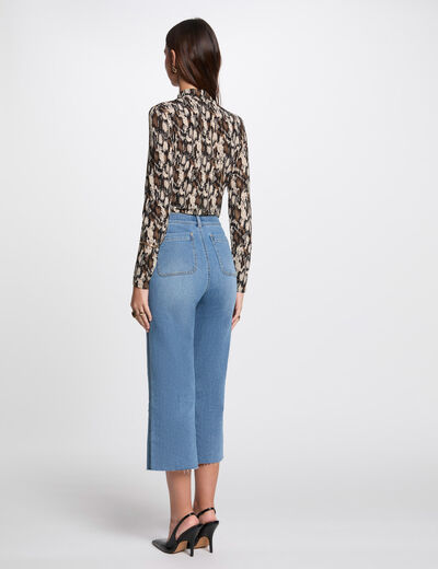 Pantalón pernera ancha denim stone mujer