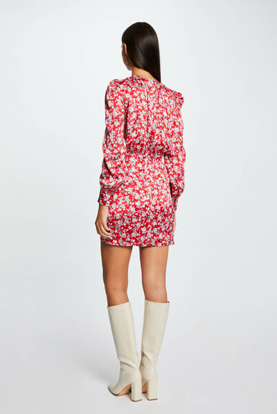 Vestido entallado drapeado estampado multico mujer