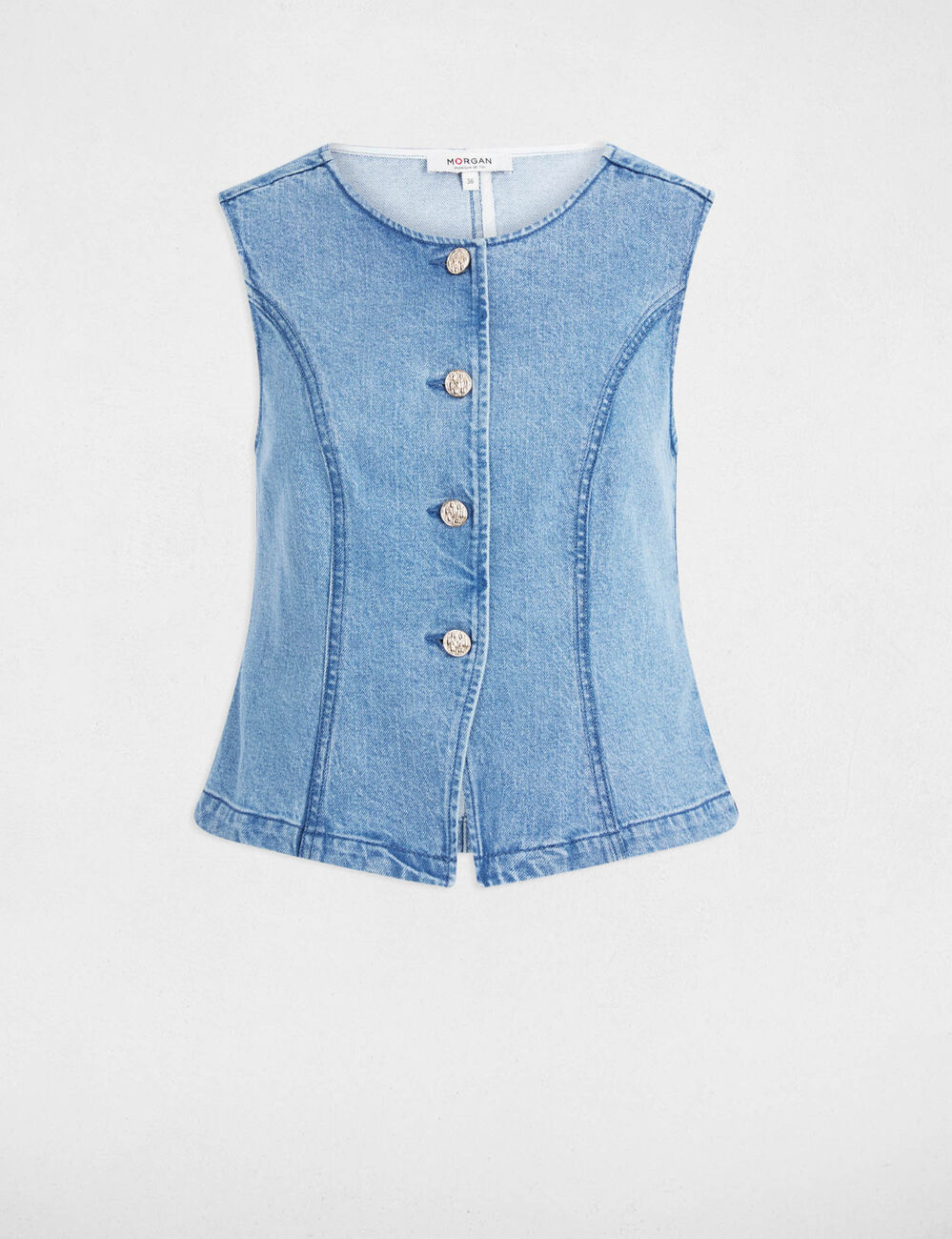 C&aacute;rdigan sin mangas denim doble stone mujer