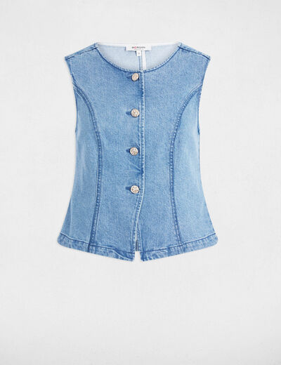 C&aacute;rdigan sin mangas denim doble stone mujer