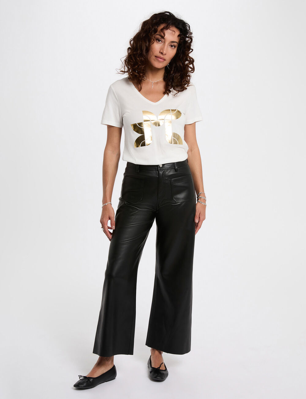 Camiseta corta estampada blanco mujer