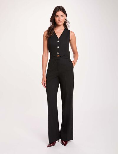 Mono fluido con cuello en V negro mujer