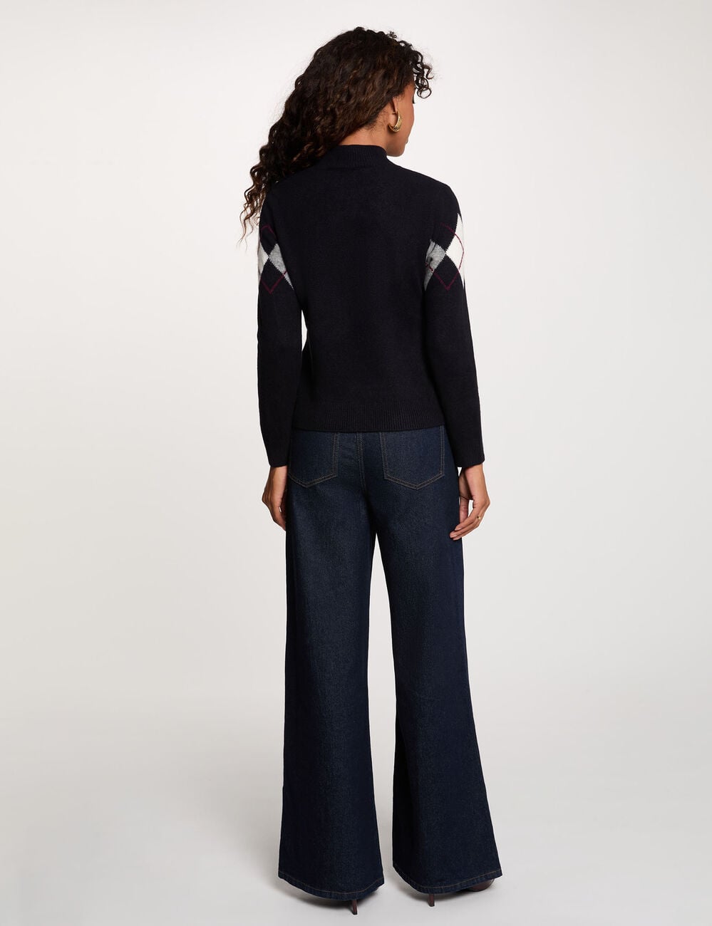 Jersey jacquard cuello alto azul marino mujer