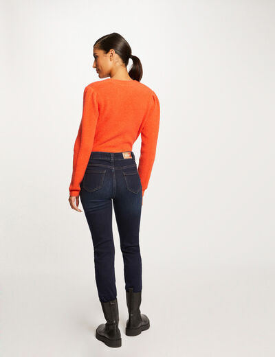 Vaquero slim talle alto denim crudo mujer