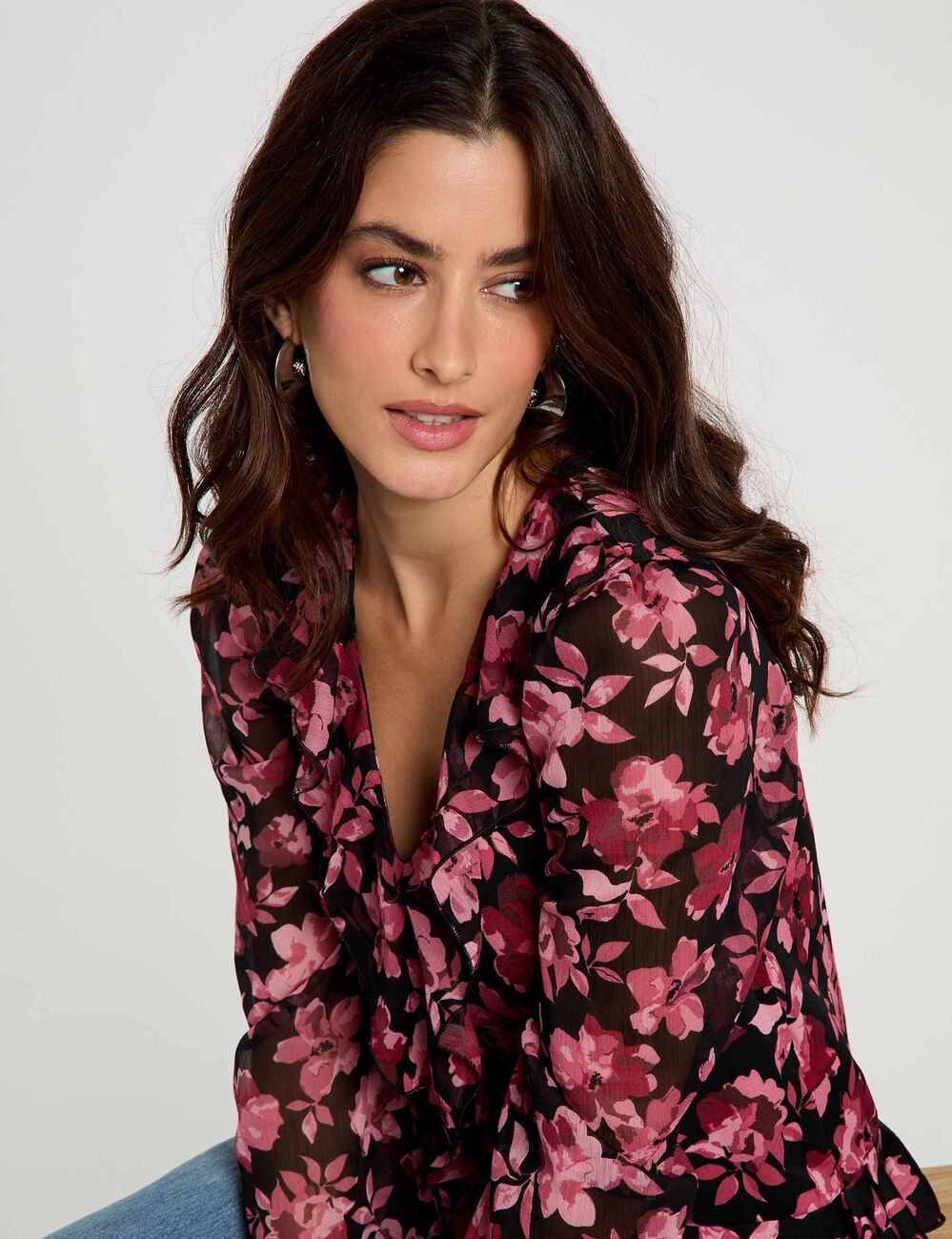 Blusa cuello v con volantes multicolor mujer