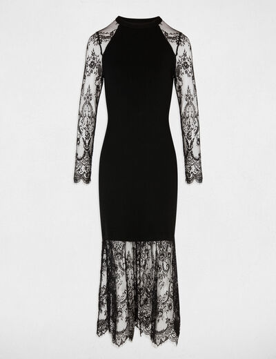 Vestido de punto cuello alto negro mujer