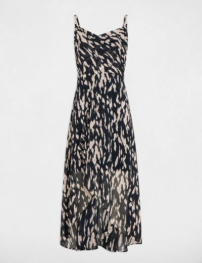 Vestido largo estampado negro mujer