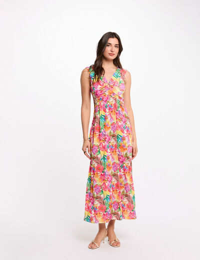 Vestido largo con escote multicolor mujer