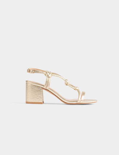 Sandalias de tacón y anillas amarillo oro mujer