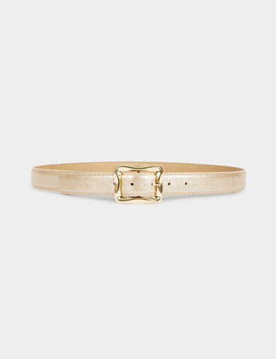 Cintur&oacute;n fino con hebilla beige mujer