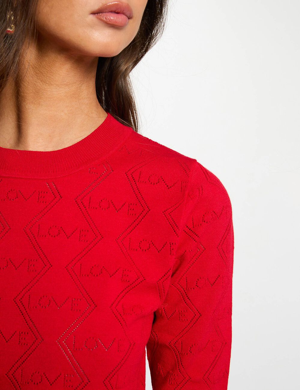 Jersey calado mangas 3/4 rojo mujer