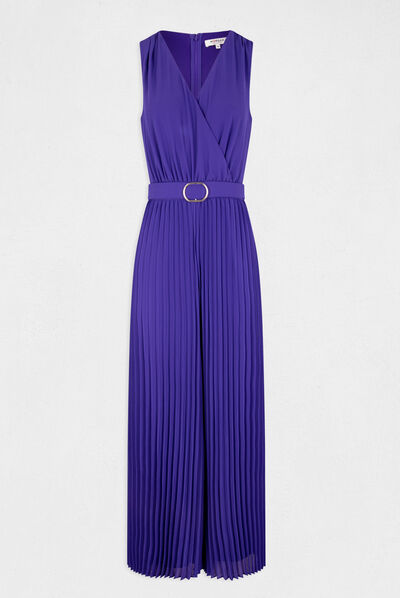 Mono largo holgado con pernera plisada morado oscuro mujer