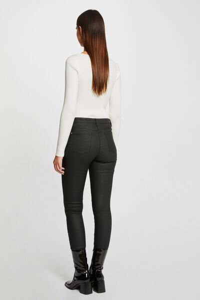 Pantalón skinny mojado con cremallera negro mujer