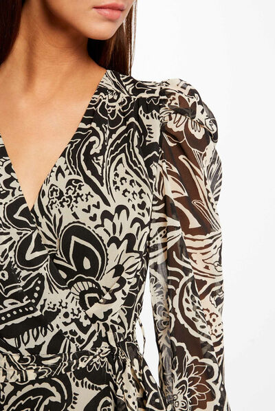 Vestido midi cruzado estampado cachemira multicolor mujer