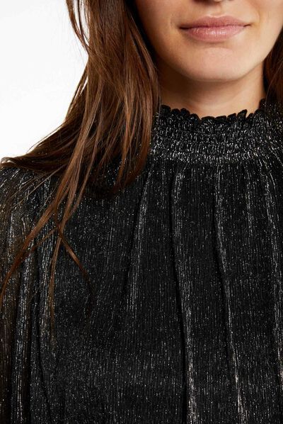 Camiseta manga larga hilos metalizados negro mujer