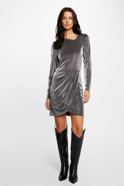 Vestido ajustado con hilos metalizados plateado mujer