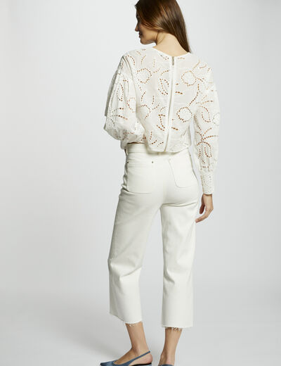 Pantalón pernera ancha marfil mujer