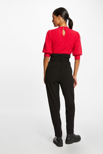 Pantalón paperbag con cinturón negro mujer