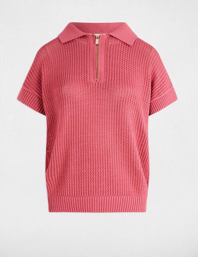 Jersey cuello tipo polo rosa envejecido mujer