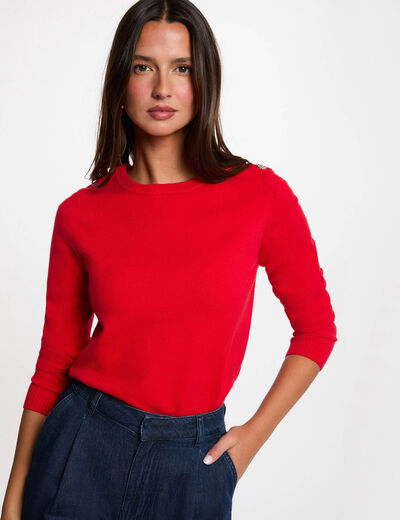 Jersey cuello redondo con botones rojo mujer