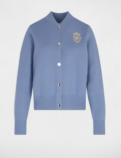 Jersey con cuello teddy azul mujer