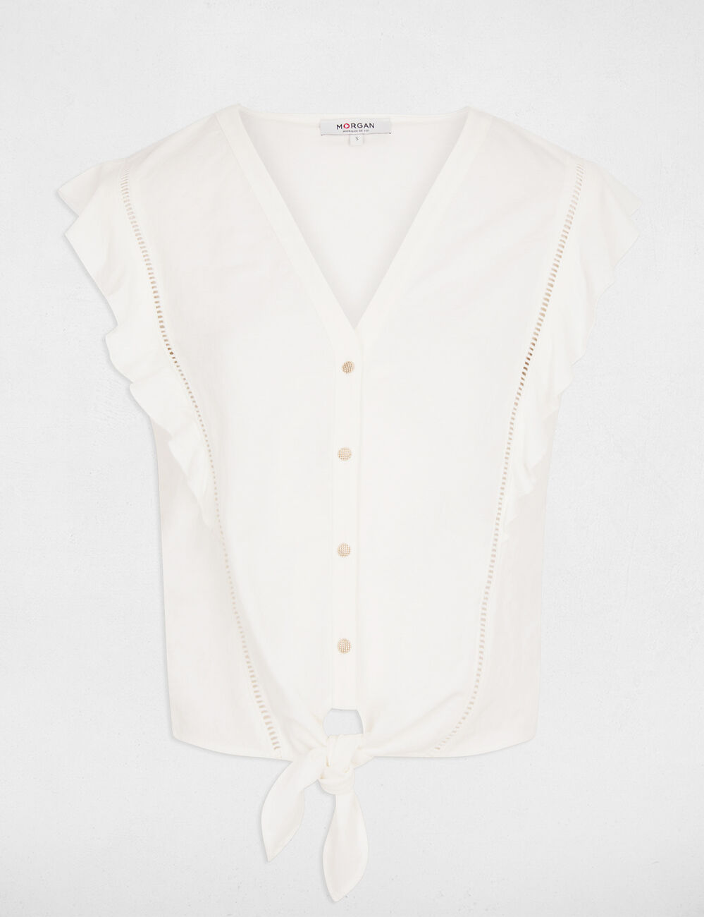 Camisa anudada cuello v blanco mujer