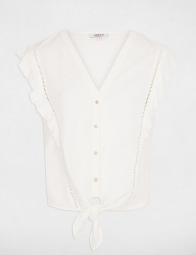 Camisa anudada cuello v blanco mujer