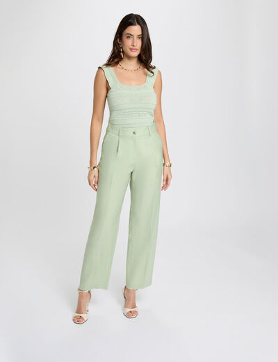 Pantal&oacute;n carrot de tiro alto verde pastel mujer