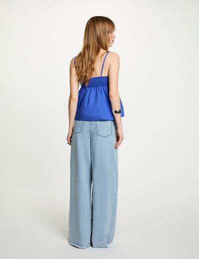 Jean ancho de tiro alto denim descolorido mujer