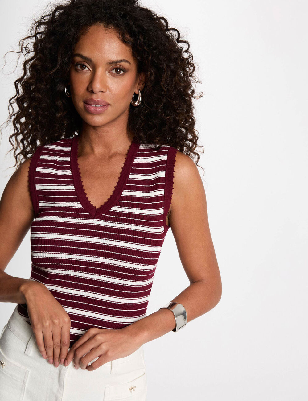 Jersey sin mangas cuello v burdeos mujer