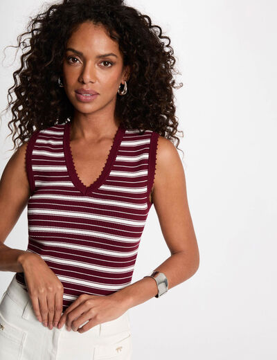Jersey sin mangas cuello v burdeos mujer