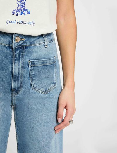 Vaquero ancho de tiro alto denim doble stone mujer