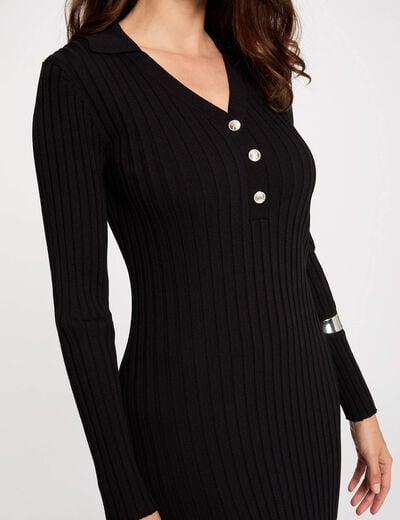 Vestido punto acanalado negro mujer