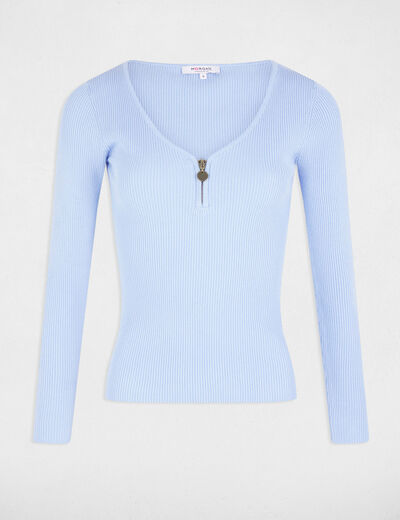 Jersey manga larga acanalado azul cielo mujer