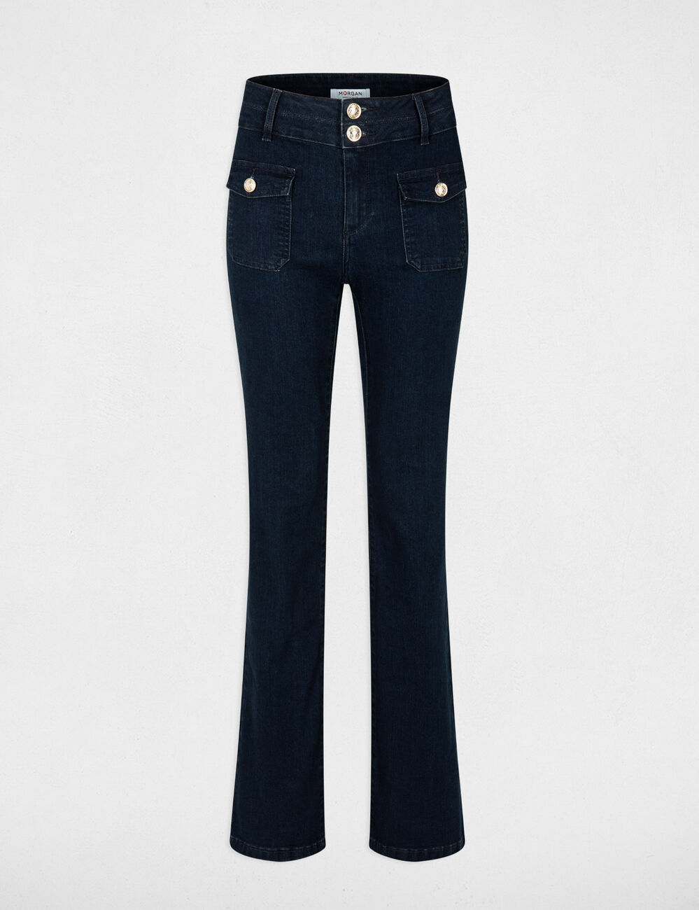 Vaquero boot-cut talle alto denim crudo mujer