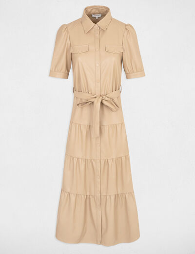 Vestido largo cuero sintético cámel mujer