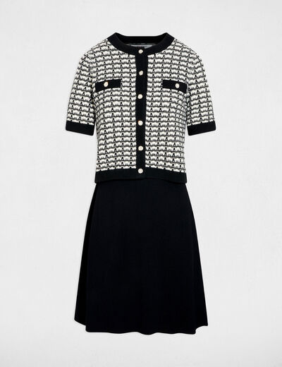 Vestido de punto efecto 2 en 1 negro mujer