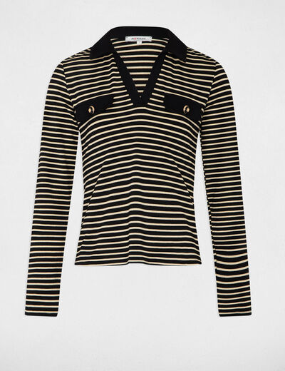 Polo manga larga y rayas negro mujer