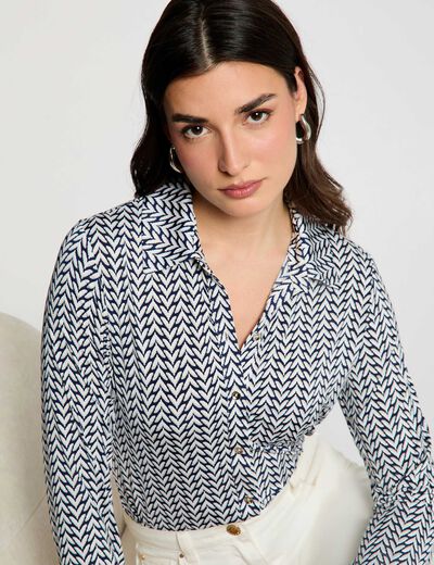Camisa recta con cuello vuelto blanco mujer