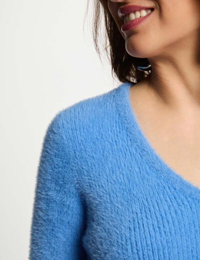 Jersey manga larga punto aterciopelado azul mujer