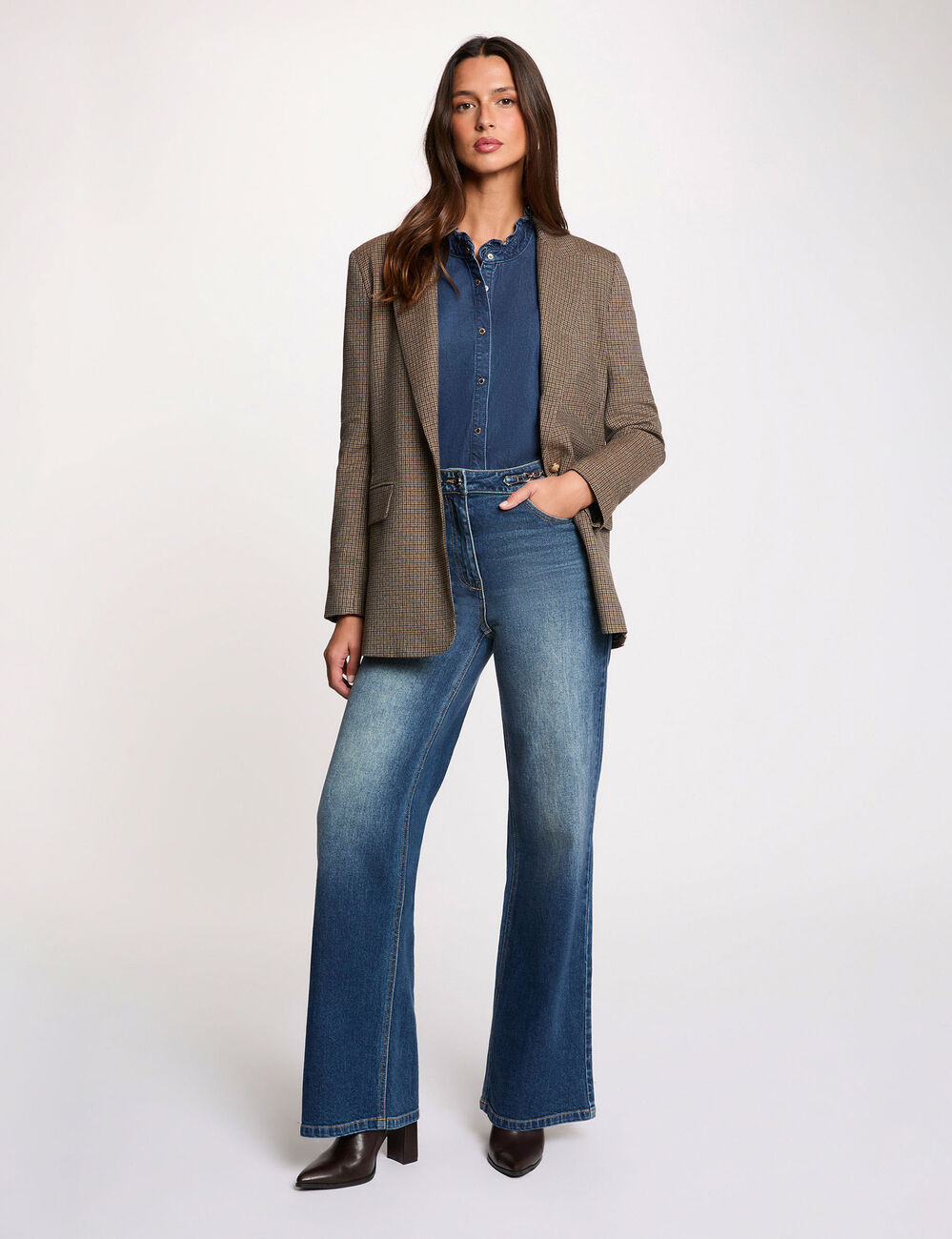 Chaqueta recta con cuello de sastre multicolor mujer