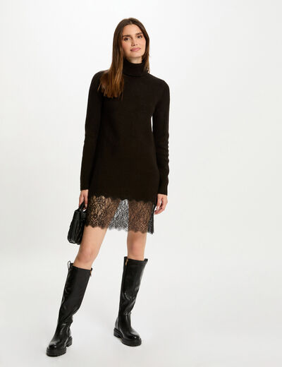 Vestido punto corto ajustado negro mujer