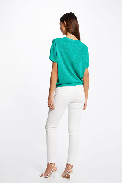 Jersey manga corta con escote en V verde claro mujer