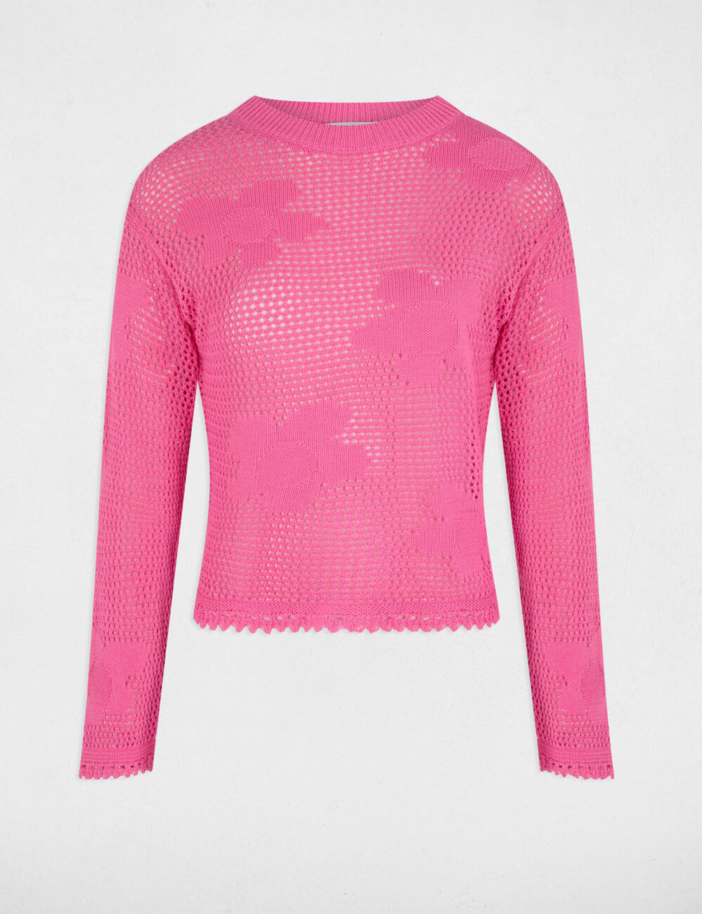 Jersey calado cuello redondo rosa mujer
