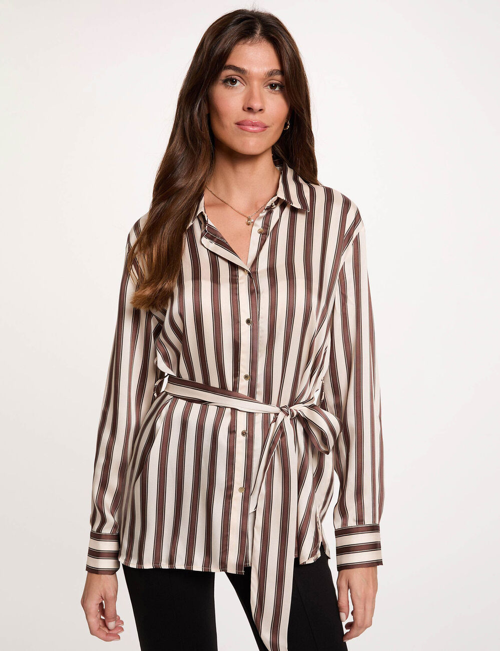 Camisa de rayas con cintur&oacute;n multicolor mujer