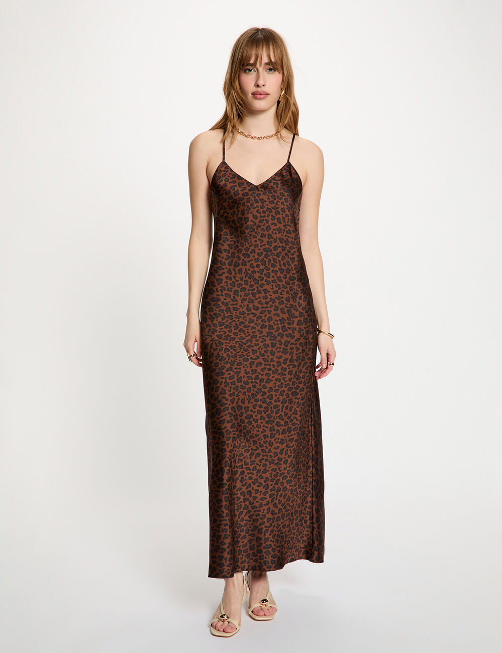 Vestido satinado con cuello en v multicolor mujer