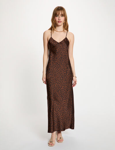 Vestido satinado con cuello en v multicolor mujer