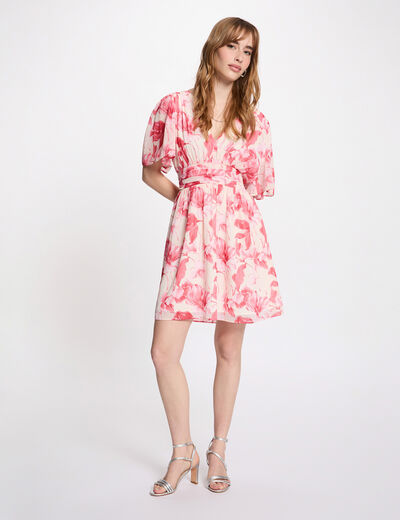 Vestido cruzado con mangas con volantes multicolor mujer