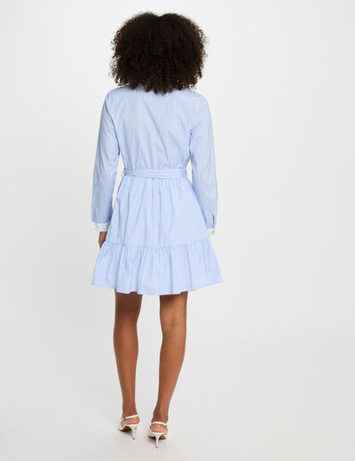 Vestido corto evasé rayas azul cielo mujer